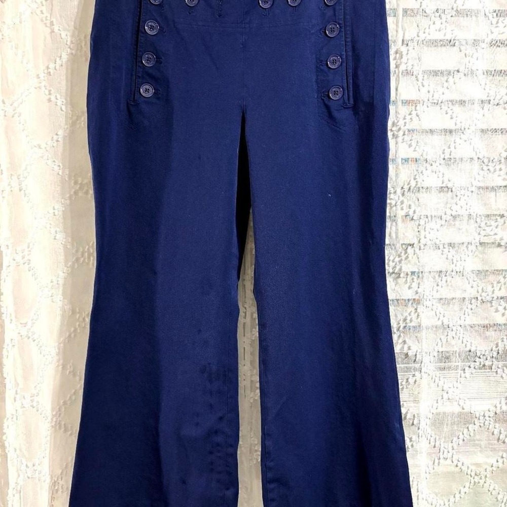 Michael Kors Navy Blue Sailor Button Flare Pants Womens 12 Nautical Trousers